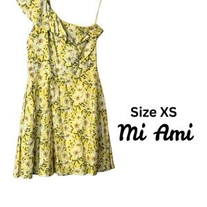 EUC Francesca’s Mi Ami Sloan Yellow Floral One Shoulder Dress XS
